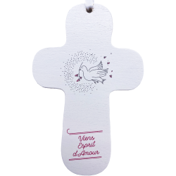 Croix "au fil de la plume" Colombe - rose