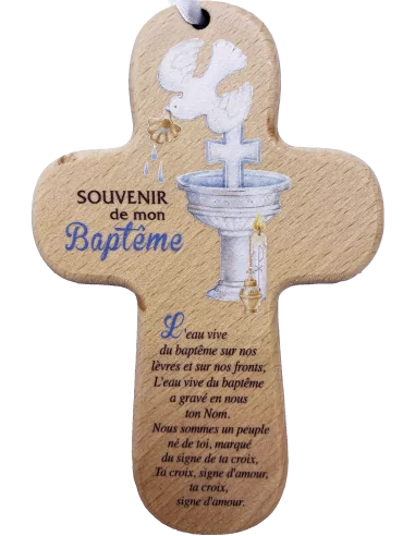 Cadeau de baptême : Croix bois "Souvenir de mon Baptême"
