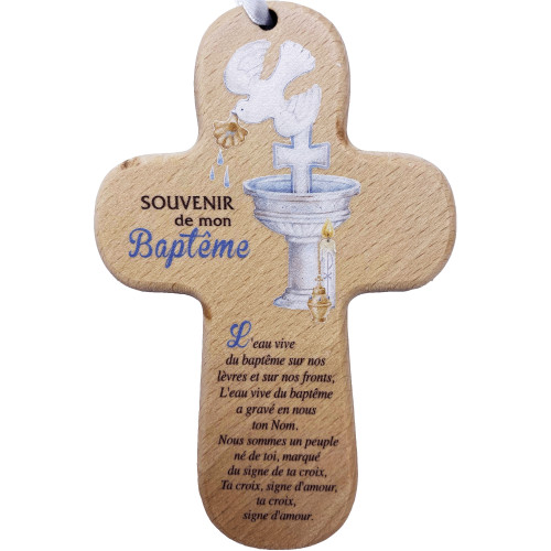 Cadeau de baptême : Croix bois "Souvenir de mon Baptême"