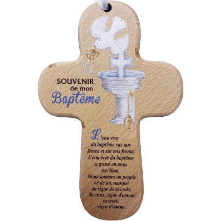 Cadeau de baptême : Croix bois "Souvenir de mon Baptême"