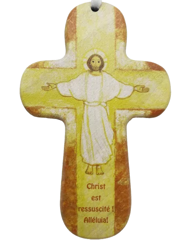 Maïte Roche - Croix en bois "Christ ressuscité".