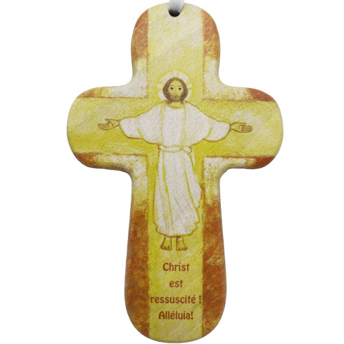 Maïte Roche - Croix en bois "Christ ressuscité".