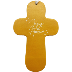 Croix jaune "Jésus est amour"