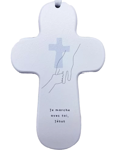 Croix bois SISTER "Je marche avec toi Jésus"