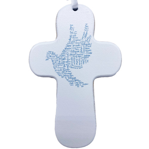 Croix "au fil des mots" Colombe bleu