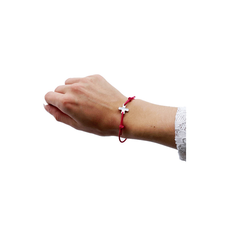 Bracelet élastique rose framboise avec croix