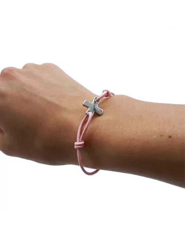 Bracelet élastique rose avec croix