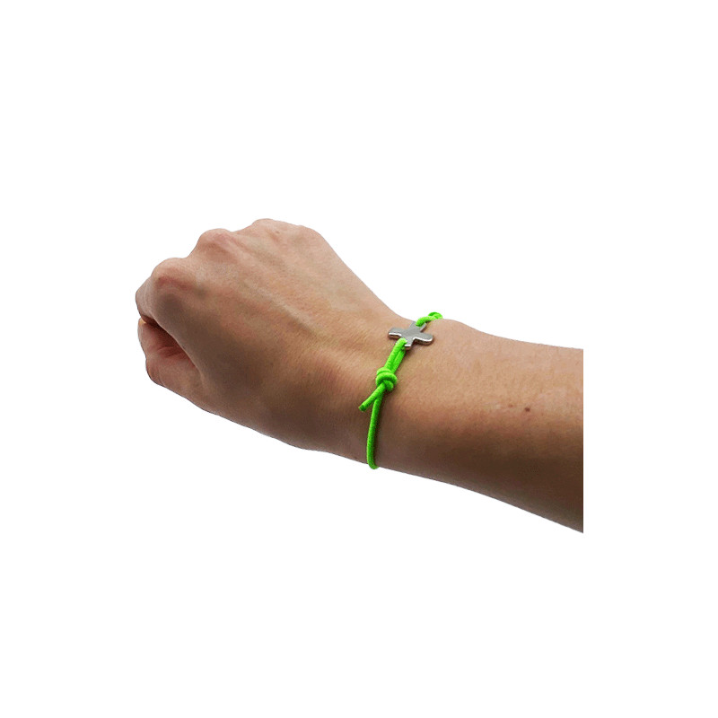 Bracelet élastique vert fluo avec croix