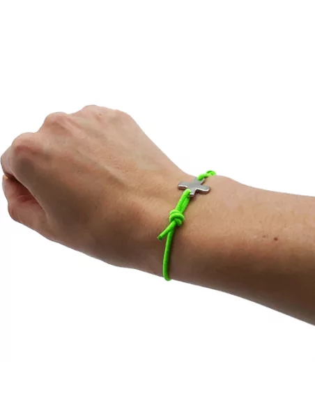Bracelet élastique vert fluo avec croix