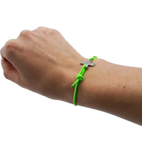 Bracelet élastique vert fluo avec croix