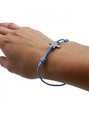 Bracelet élastique bleu ciel avec croix