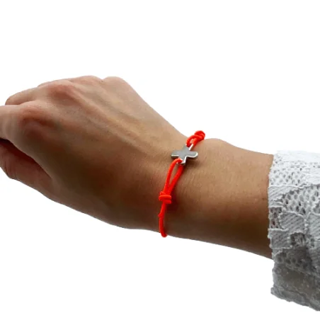 Bracelet élastique orange fluo avec croix
