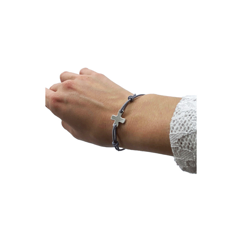 Bracelet élastique gris avec croix