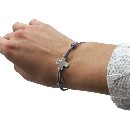 Bracelet élastique gris avec croix