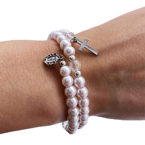 Bracelet chapelet rose