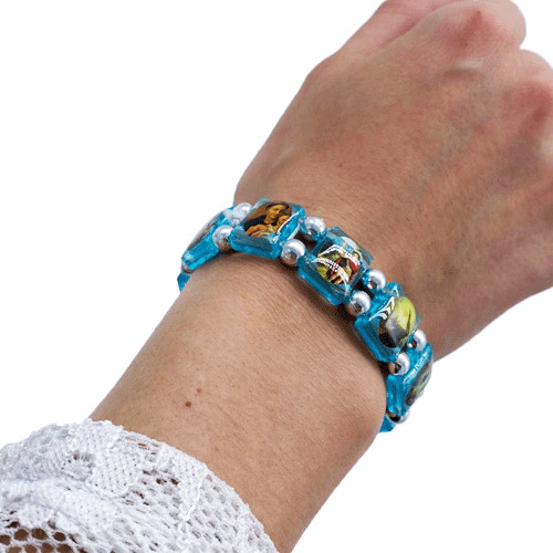 Bracelet religieux des Saints bleu clair