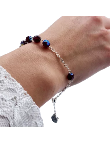 Bracelet Dizainier en perle de verre facettée - grenat