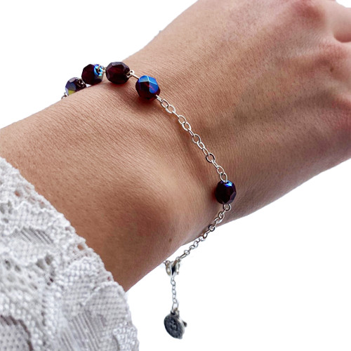 Bracelet Dizainier en perle de verre facettée - grenat