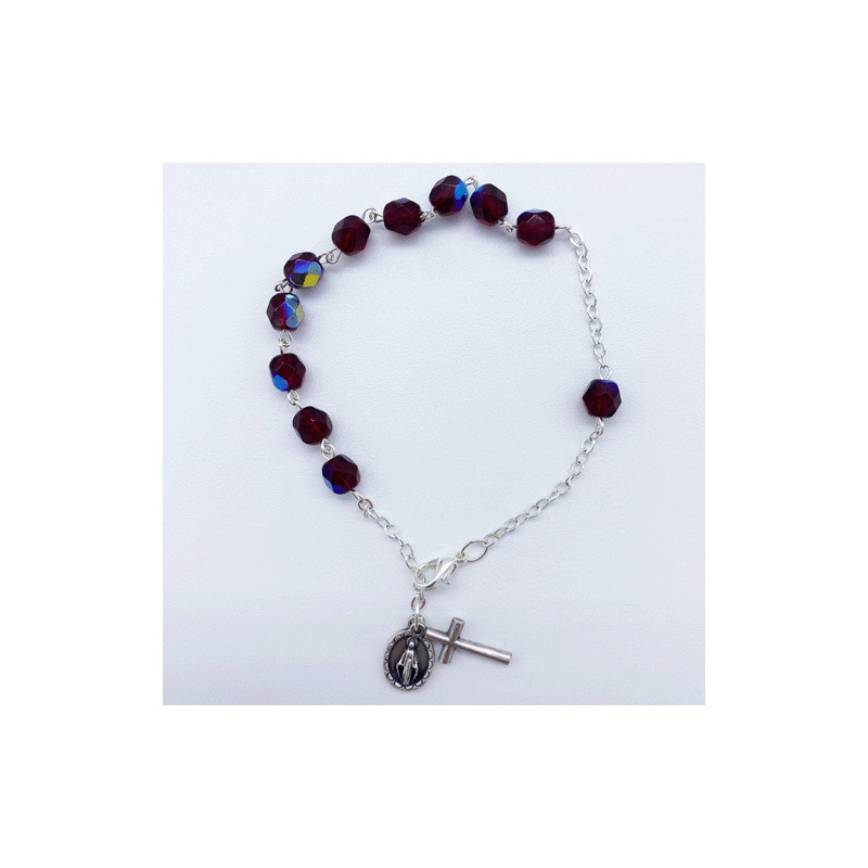 Bracelet Dizainier en perle de verre facettée - grenat