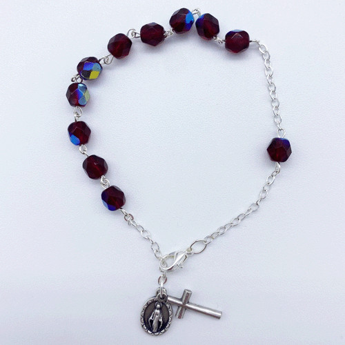 Bracelet Dizainier en perle de verre facettée - grenat