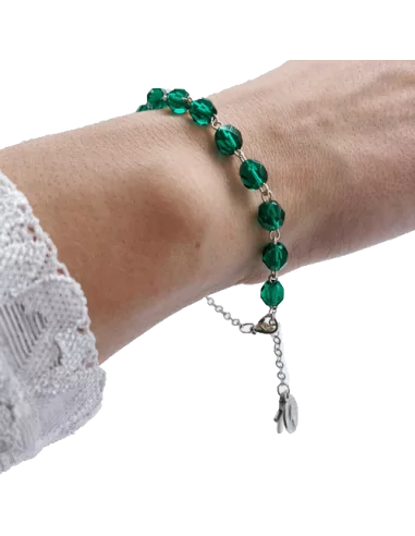 Bracelet Dizainier en perle de verre facettée - Vert foncé