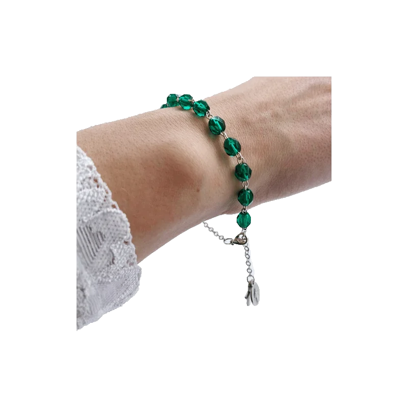 Bracelet Dizainier en perle de verre facettée - Vert foncé