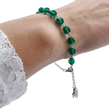 Bracelet Dizainier en perle de verre facettée - Vert foncé