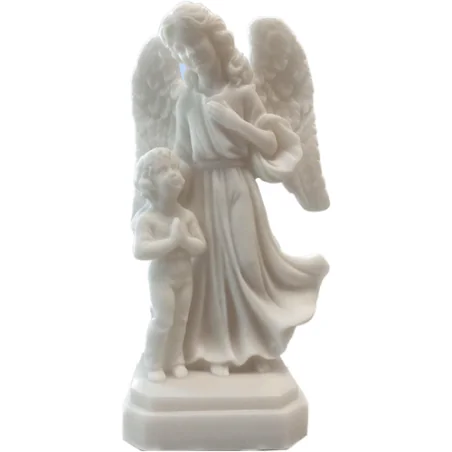 Statue albâtre - 14 cm - Ange gardien garçon
