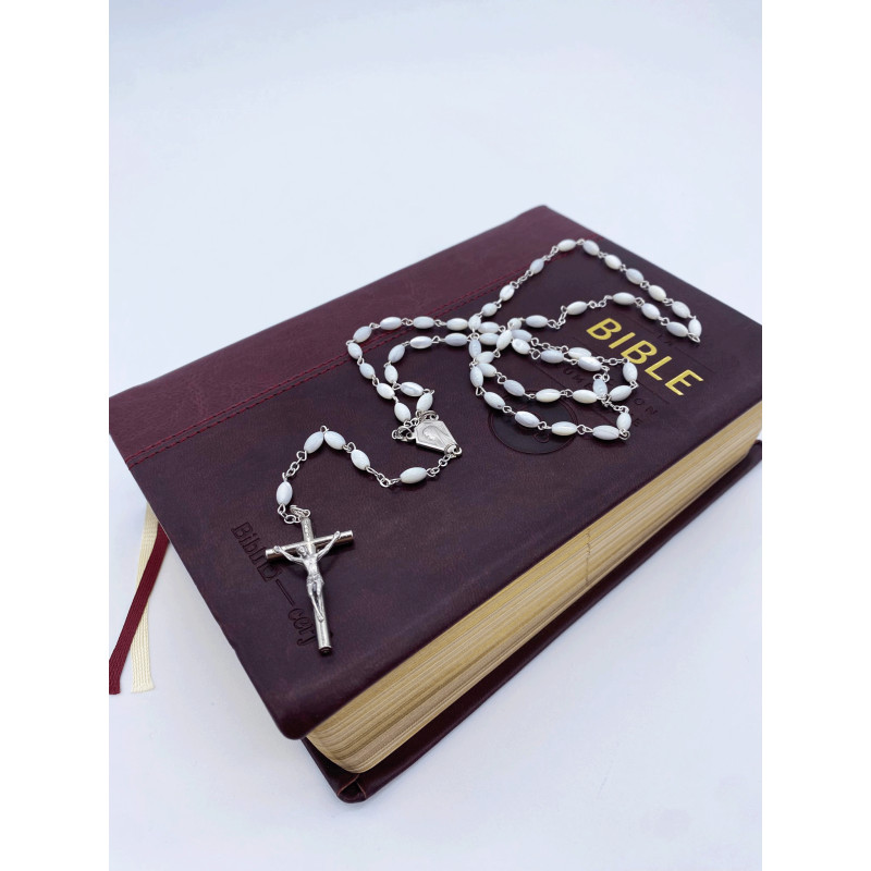 Chapelet nacre "olive" sur argenté