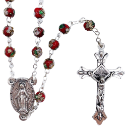 Chapelet perles cloisonnées rouges