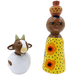 Africaine et sa chèvre - Crèche de Noël en bois tourné