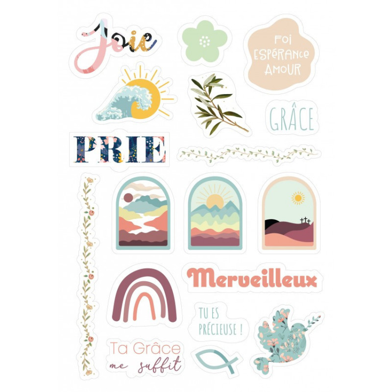 Lot de 3 planches d'autocollants - motifs chrétiens