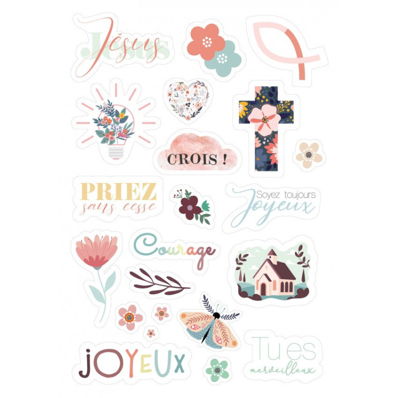 Lot de 3 planches d'autocollants - motifs chrétiens