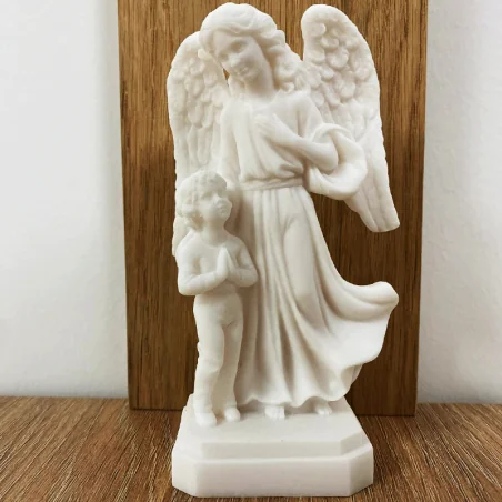 Statue albâtre - 14 cm - Ange gardien garçon