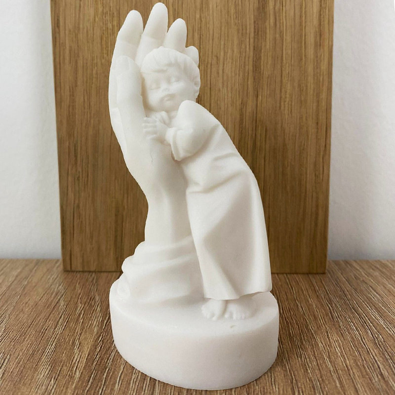Statue albâtre - 13 cm - Ange garçon main