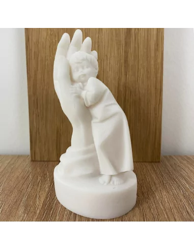 Statue albâtre - 13 cm - Ange garçon main