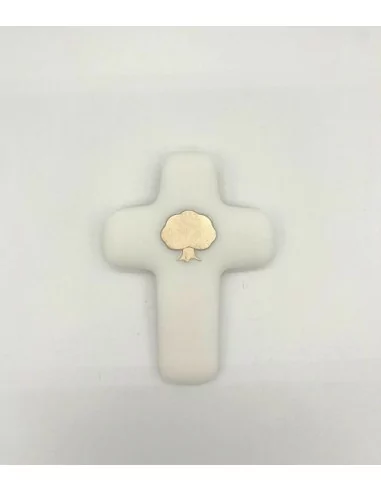 Croix Emany en pierre d'albâtre avec dorure -  Croix Arbre de vie
