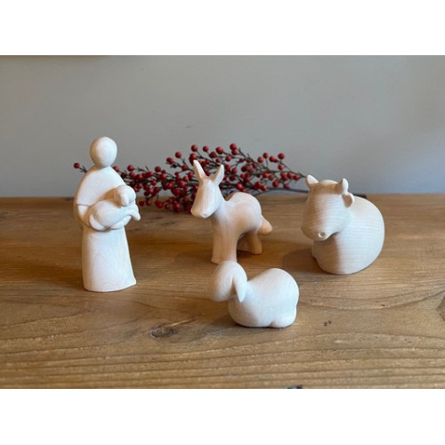 Crèche de Noël en bois naturel - Berger et animaux